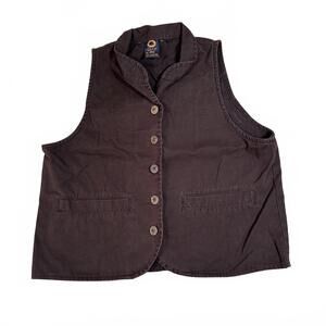 Ojai Womens Vest M Brown Cotton Button-Up Vintage